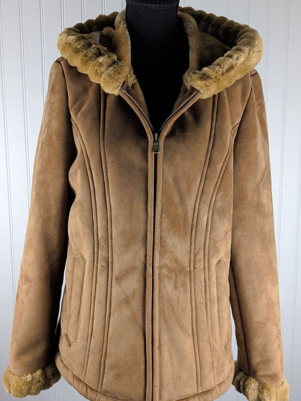 Braetan Faux Suede Hooded Jacket with Faux Fur Trim Medium